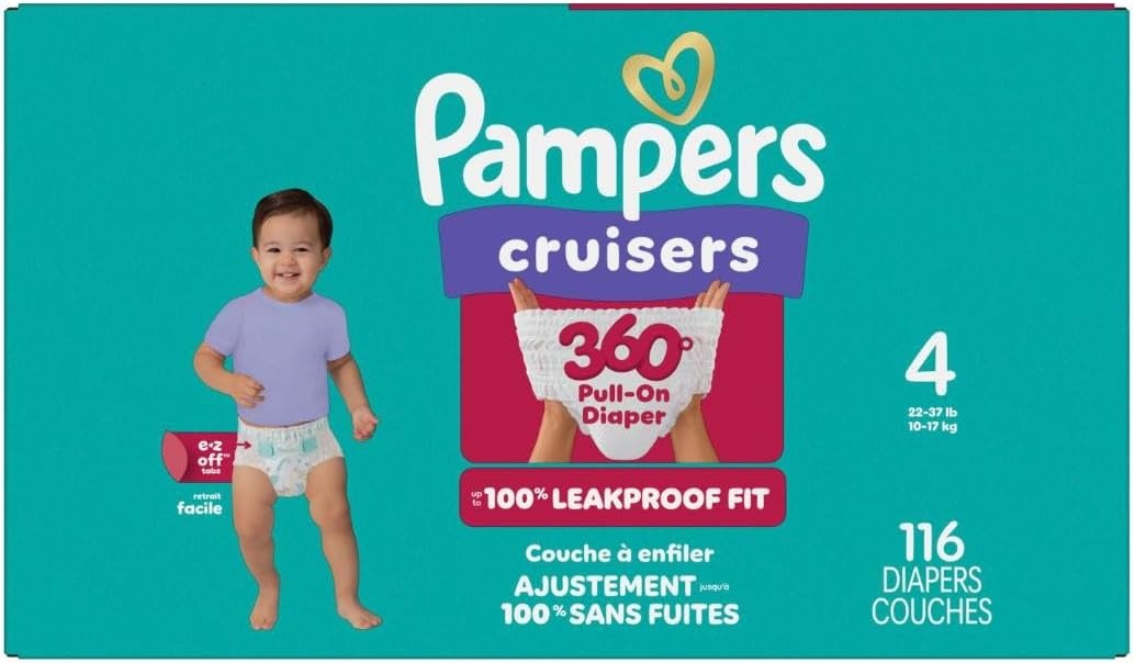 image:imagePampers Diapers Cruisers 360 Size 3 168 Count Babyproof up to 100 Leakproof PullOn Diaper Packaging May VarySize 4