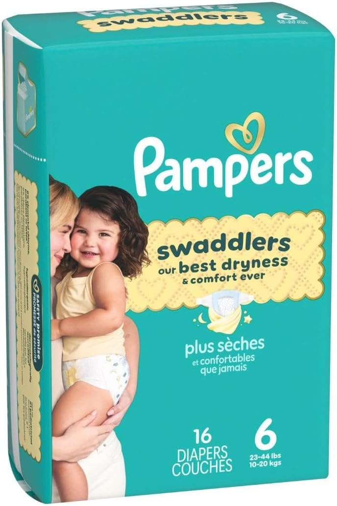 image:imagePampers Swaddlers Diapers Size 6 2344 lbs 108 Count Absorbent Keeps Baby Dry and Comfortable Skin Safe Disposable Baby Diaper Packaging May VarySize 6
