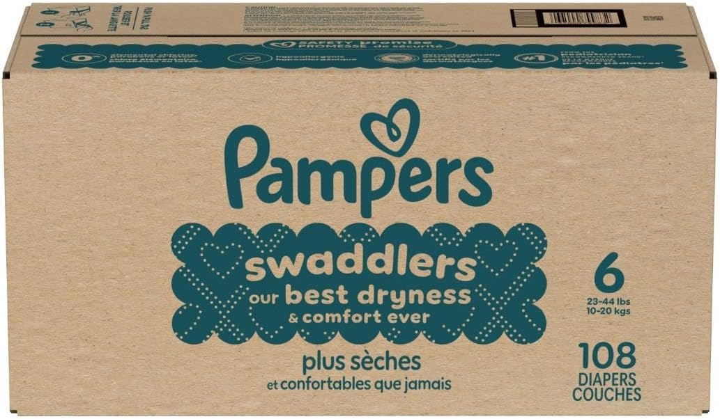 image:imagePampers Swaddlers Diapers Size 6 2344 lbs 108 Count Absorbent Keeps Baby Dry and Comfortable Skin Safe Disposable Baby Diaper Packaging May VarySize 6