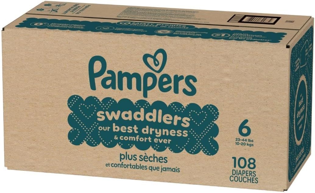 image:imagePampers Swaddlers Diapers Size 6 2344 lbs 108 Count Absorbent Keeps Baby Dry and Comfortable Skin Safe Disposable Baby Diaper Packaging May VarySize 6