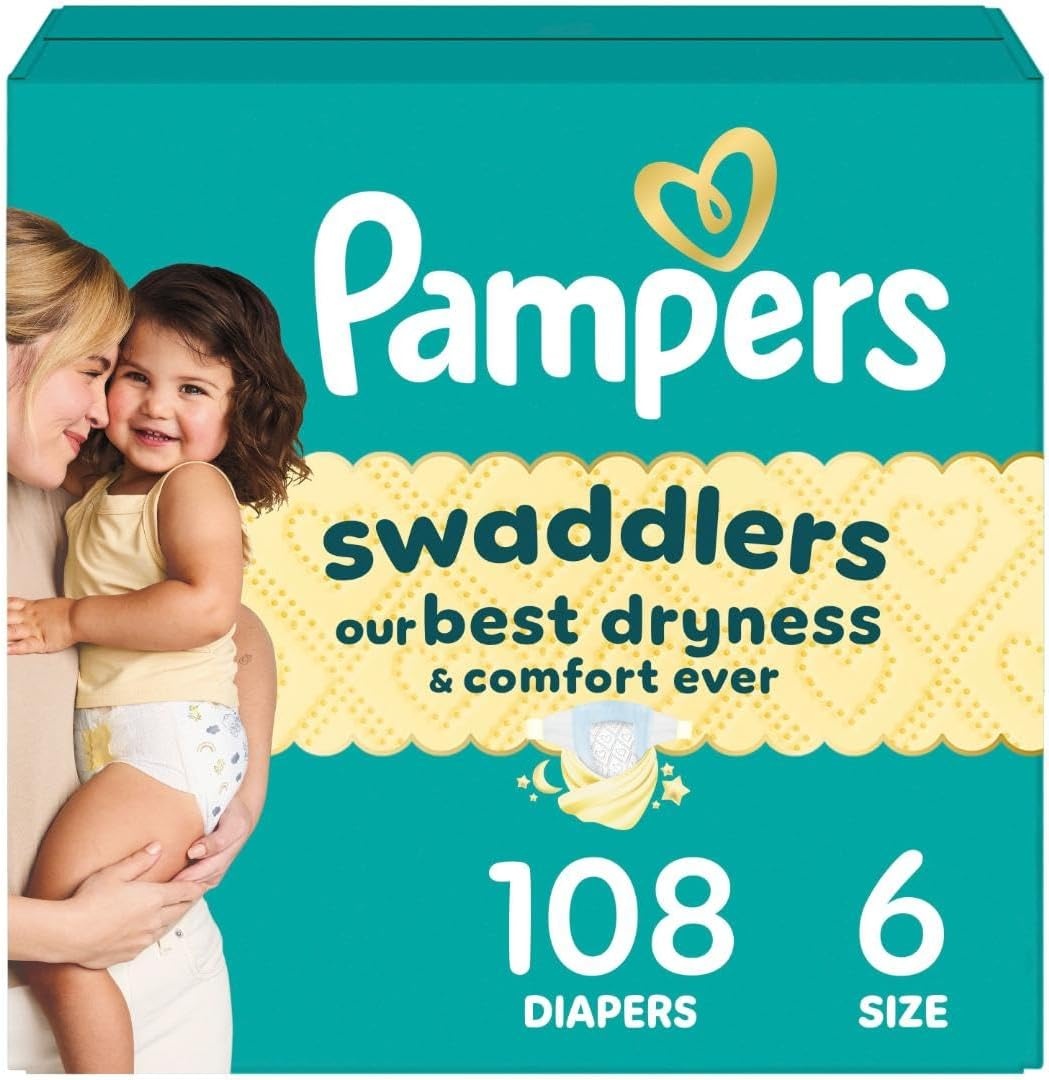 image:imagePampers Swaddlers Diapers Size 6 2344 lbs 108 Count Absorbent Keeps Baby Dry and Comfortable Skin Safe Disposable Baby Diaper Packaging May VarySize 6