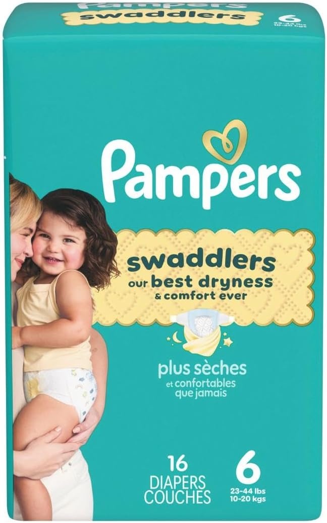 image:imagePampers Swaddlers Diapers Size 6 2344 lbs 108 Count Absorbent Keeps Baby Dry and Comfortable Skin Safe Disposable Baby Diaper Packaging May VarySize 6