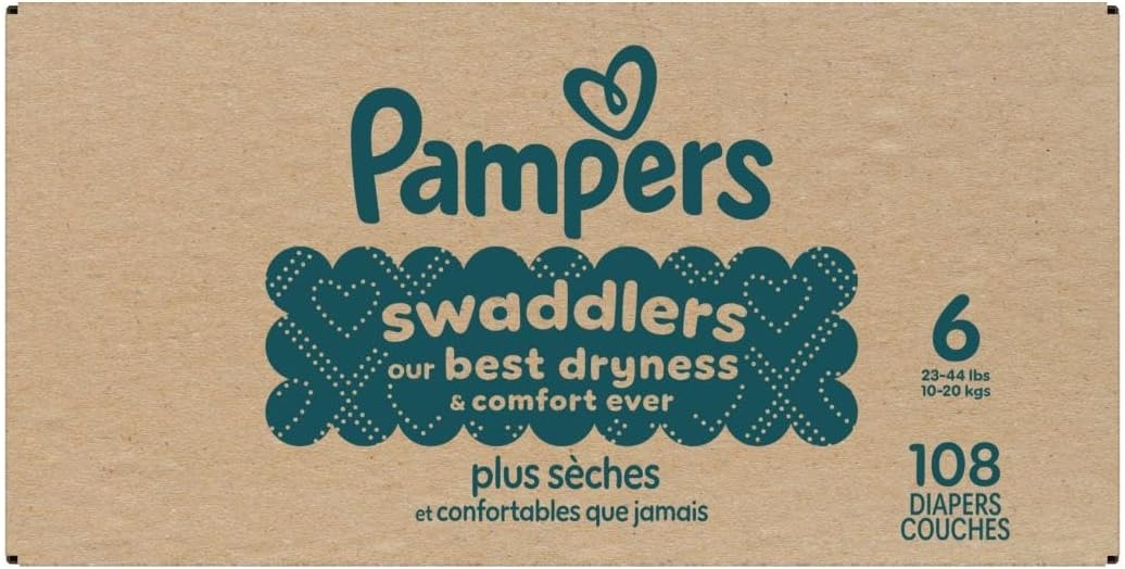 image:imagePampers Swaddlers Diapers Size 6 2344 lbs 108 Count Absorbent Keeps Baby Dry and Comfortable Skin Safe Disposable Baby Diaper Packaging May VarySize 6