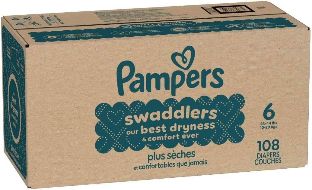 image:imagePampers Swaddlers Diapers Size 6 2344 lbs 108 Count Absorbent Keeps Baby Dry and Comfortable Skin Safe Disposable Baby Diaper Packaging May VarySize 6